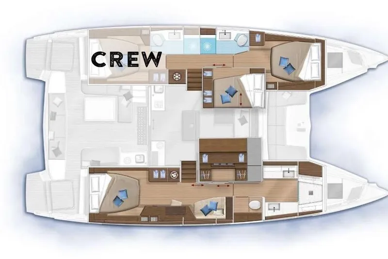Slide: The Image of Floor plan of a 2021 Lagoon 50 catamaran with labeled crew quarters. - 4