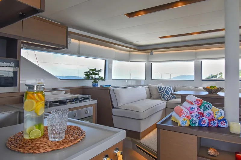 Slide: The Image of Luxurious interior of 2021 Lagoon 50 yacht with modern kitchen and cozy seating area. - 41