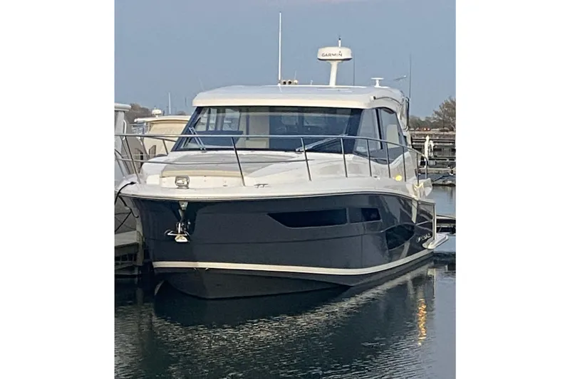 Slide: The Image of Luxurious bedroom interior of 2022 Regal 38 Grande Coupe yacht with modern lighting. - 4