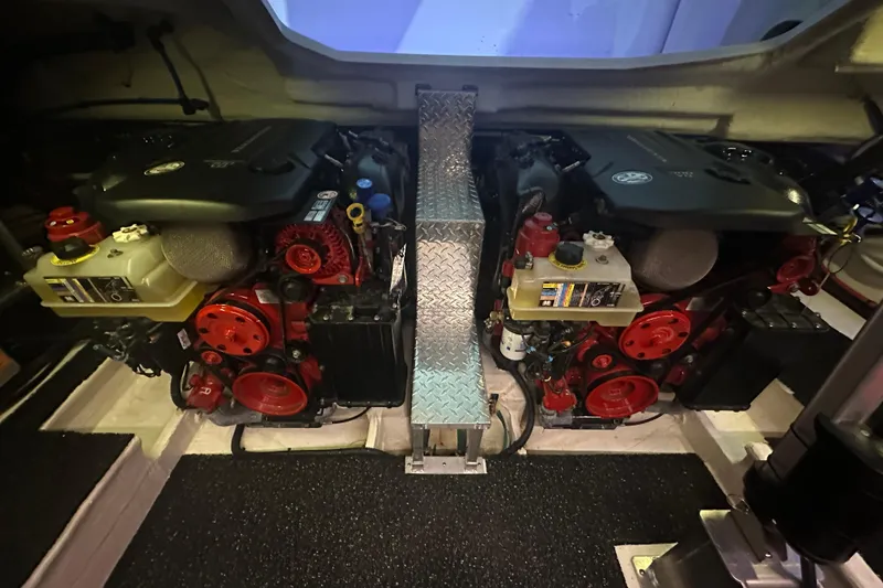 Slide: The Image of 2022 Regal 38 Grande Coupe yacht docked in marina, side view. - 41