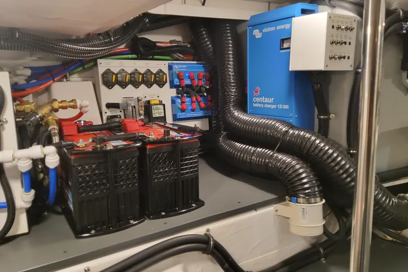 Slide: The Image of 2026 Formula 400 Super Sport Crossover engine room with battery charger and electrical components. - 28