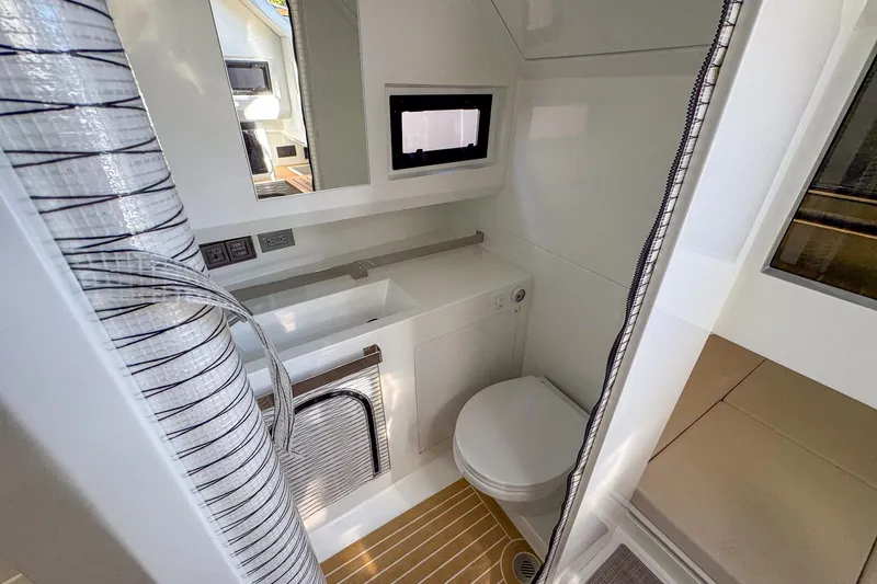Slide: The Image of Modern bathroom interior of 2026 De Antonio Yachts D32, featuring sleek design and compact amenities. - 29