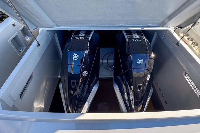 Slide: The Image of 2026 De Antonio Yachts D32 with dual V8 engines in an open compartment. - 6
