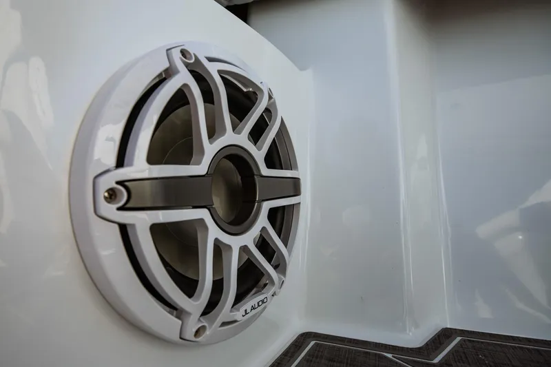 Slide: The Image of Speaker detail on 2026 Statement 350 Open boat interior. - 28
