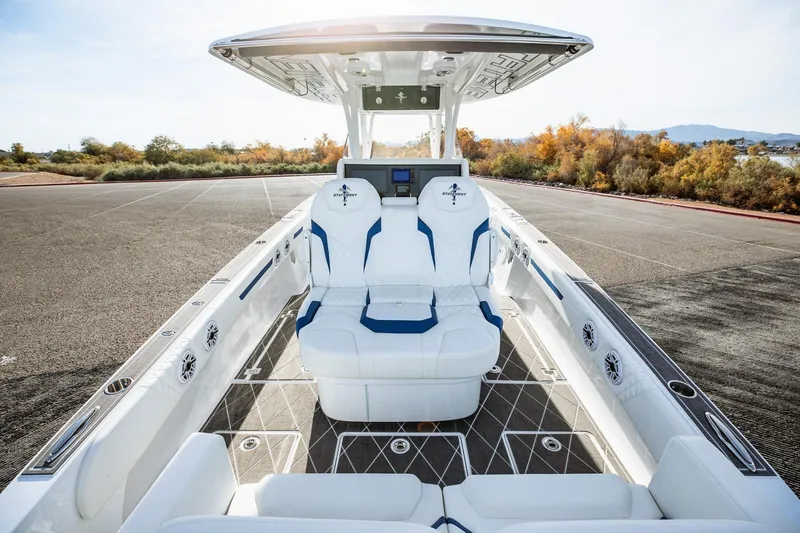 Slide: The Image of 2026 Statement 350 Open boat interior with luxurious seating and modern design. - 33