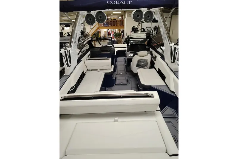 Slide: The Image of 2026 Cobalt R6 Surf boat interior with luxurious seating and modern design. - 20