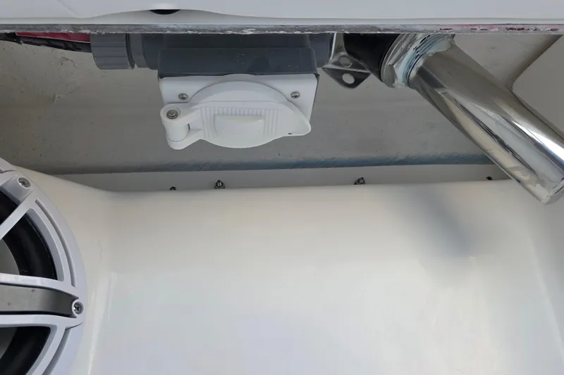 Slide: The Image of 2026 Caymas 34 CT boat interior detail with speaker and metal pipe. - 24