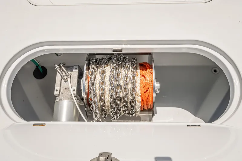 Slide: The Image of Anchor chain and rope storage on 2025 Yellowfin 42 Offshore boat. - 21