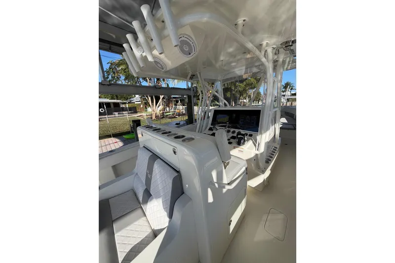 Slide: The Image of 2018 SeaVee 390Z boat interior with modern helm and seating. - 6