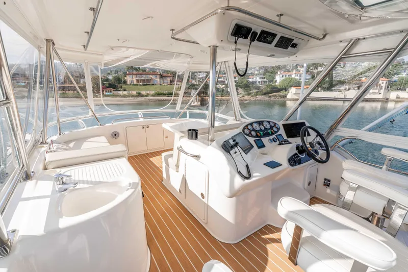 Slide: The Image of Luxurious 2005 Riviera 47 Convertible yacht interior with modern helm and panoramic views. - 20