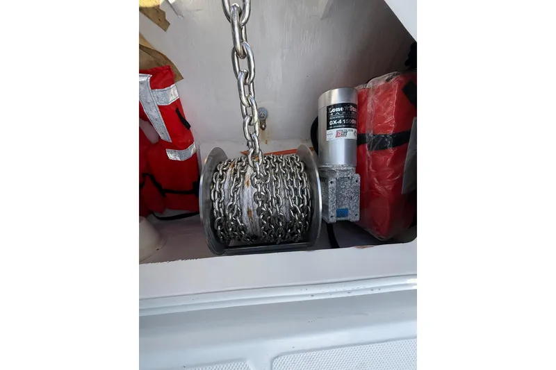 Slide: The Image of 2020 SeaHunter 41 CTS boat with open storage compartments on deck. - 31