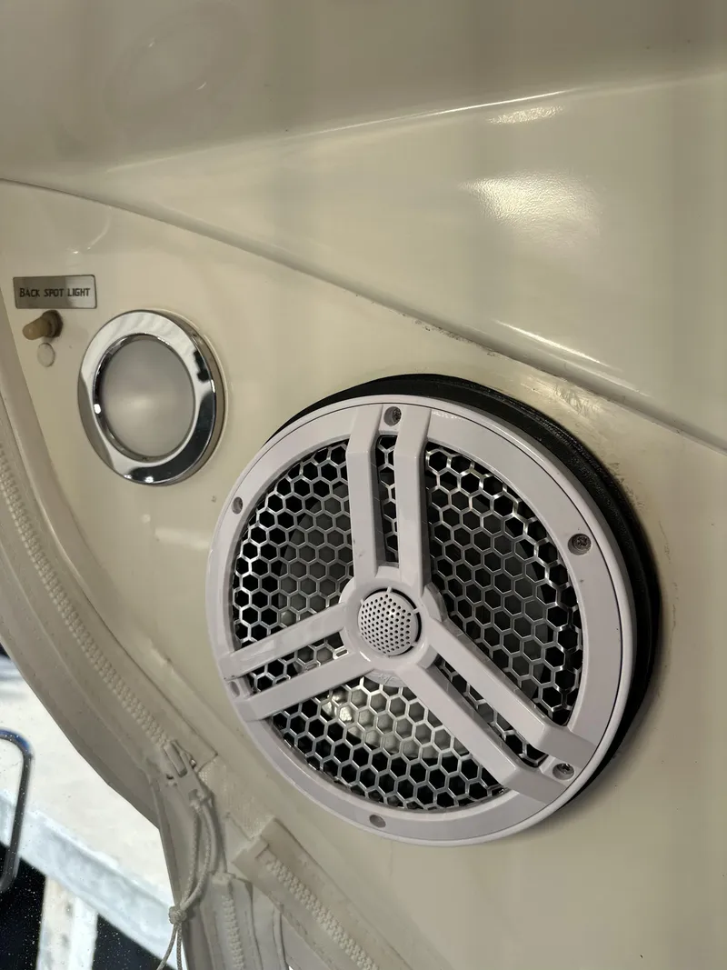 Slide: The Image of Close-up of speaker and control panel on 1999 Uniesse 57 Open yacht. - 44