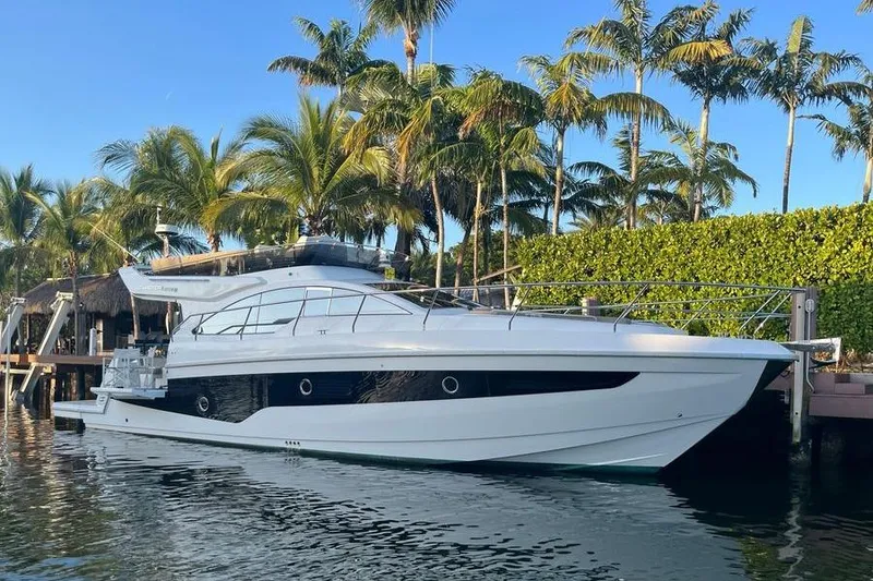 The Image of Luxury 2019 Schaefer 510 GT Pininfarina yacht starboard side at dock. - 0