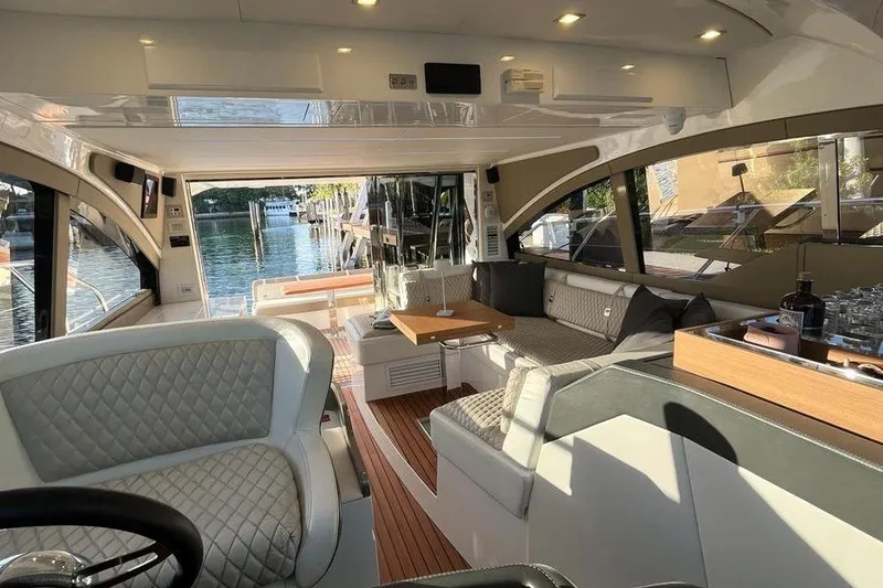 Slide: The Image of Luxury 2019 Schaefer 510 GT Pininfarina yacht salon from helm. - 12