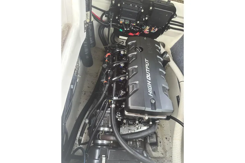 Slide: The Image of 2017 Yamaha AR190 engine compartment showcasing high output engine components. - 13