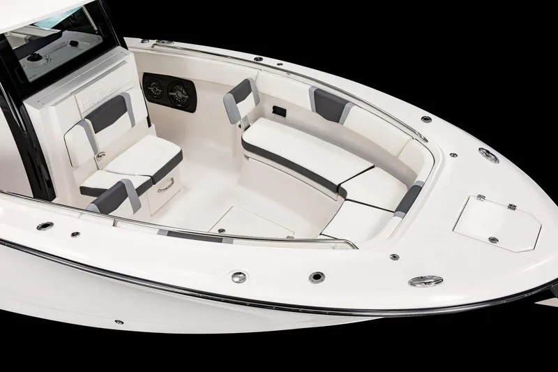 Slide: The Image of Manufacturer Provided Image: 2025 Robalo R300 Center Console boat with sleek seating and modern design. - 6