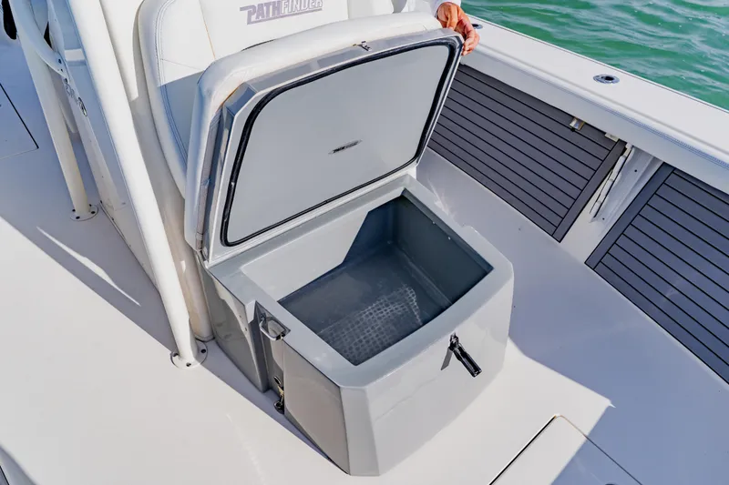 Slide: The Image of 2023 Pathfinder 2700 Open boat with open storage compartment on deck. - 32