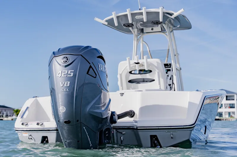 Slide: The Image of 2023 Pathfinder 2700 Open boat with Yamaha 425 V8 engine on water. - 6