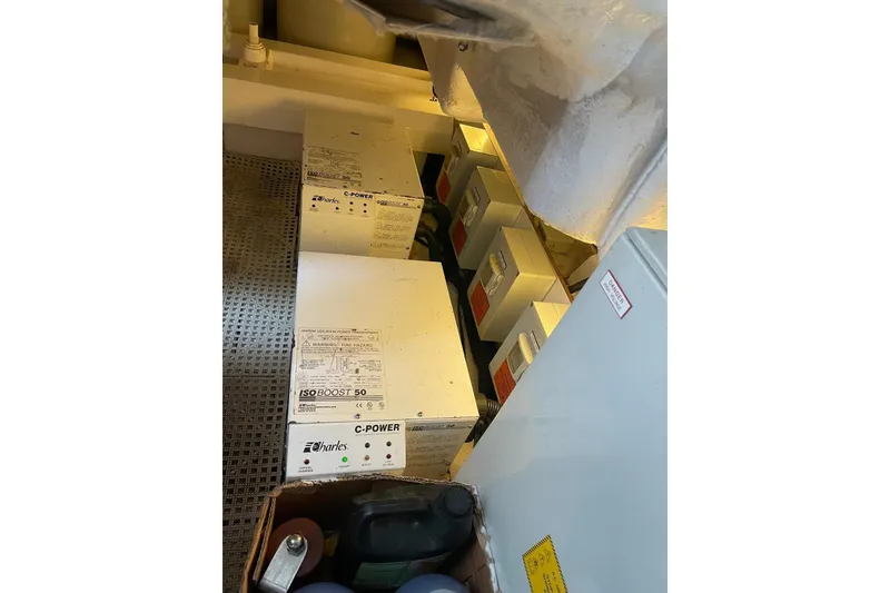 Slide: The Image of Electrical equipment in the engine room of a 2008 Princess V53 yacht. - 45