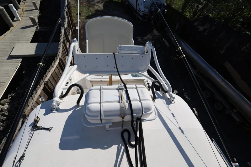 Slide: The Image of 2011 Everglades 320EX boat deck with equipment and ropes. - 29