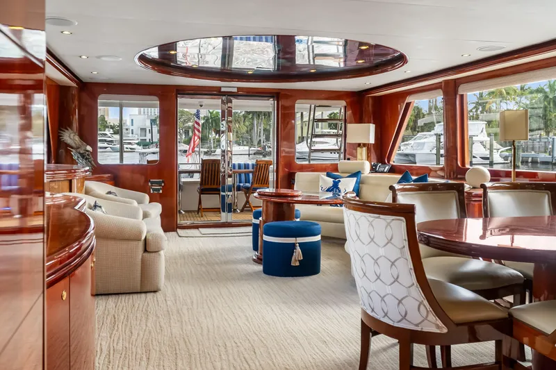 Slide: The Image of Luxurious interior of 2005 Ocean Alexander 80 Motoryacht with elegant seating and polished wood finishes. - 10