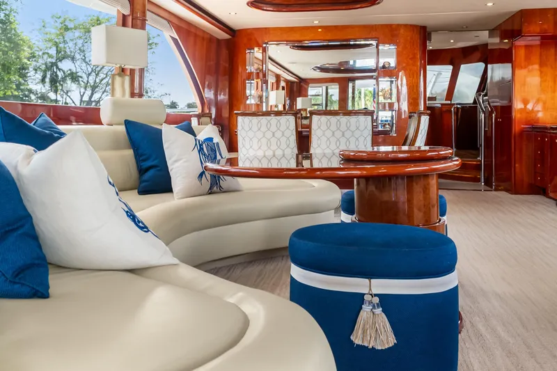Slide: The Image of Luxurious interior of 2005 Ocean Alexander 80 Motoryacht with elegant seating and wooden accents. - 18