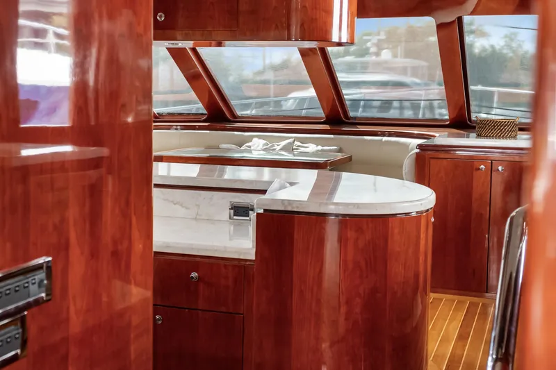 Slide: The Image of Luxurious interior of 2005 Ocean Alexander 80 Motoryacht with polished wood and marble finishes. - 39