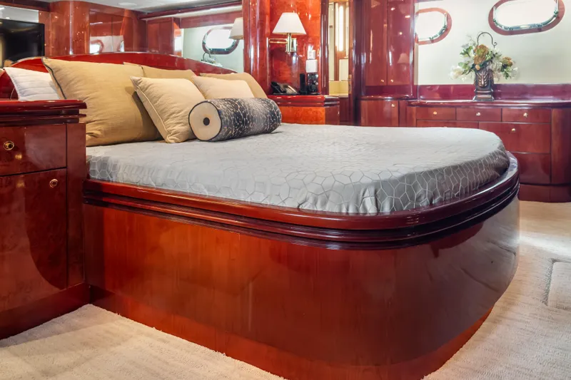 Slide: The Image of Luxurious bedroom interior of 2005 Ocean Alexander 80 Motoryacht with elegant wood finish. - 54
