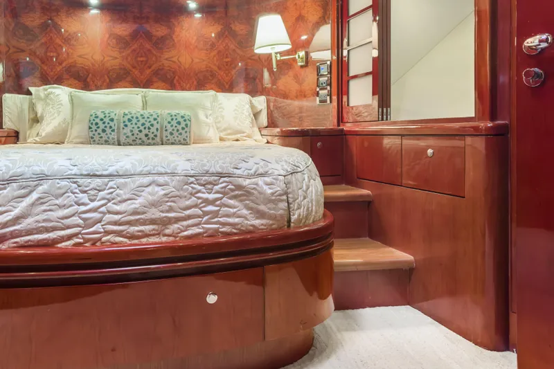 Slide: The Image of Luxurious bedroom interior of 2005 Ocean Alexander 80 Motoryacht with elegant wood finish. - 58