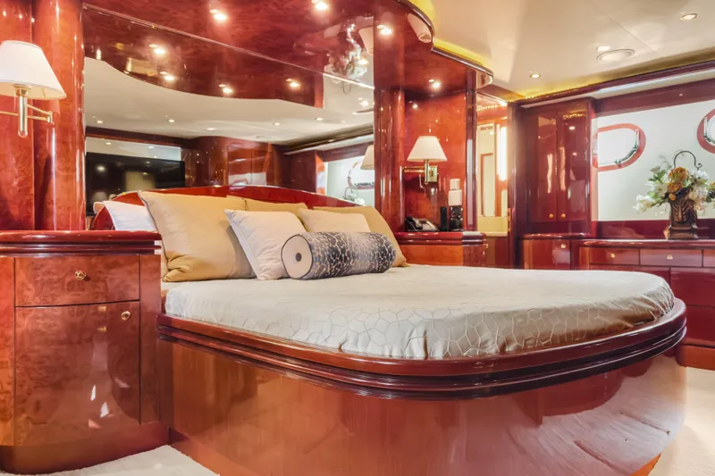 Slide: The Image of Luxurious bedroom interior of 2005 Ocean Alexander 80 Motoryacht with elegant wood finishes. - 61