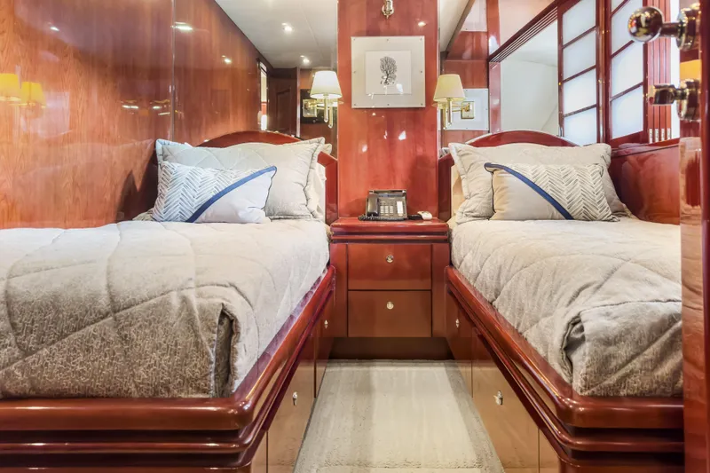 Slide: The Image of Luxurious twin cabin in 2005 Ocean Alexander 80 Motoryacht with elegant wood finish. - 69