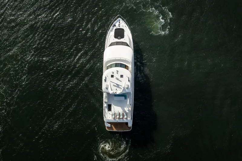 Slide: The Image of Aerial view of 2005 Ocean Alexander 80 Motoryacht cruising on open water. - 72