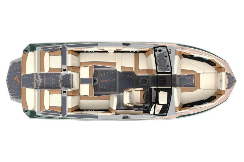 Slide: The Image of Manufacturer Provided Image: 2026 Tigé Z3 boat interior, top view, featuring luxurious seating and modern design. - 10