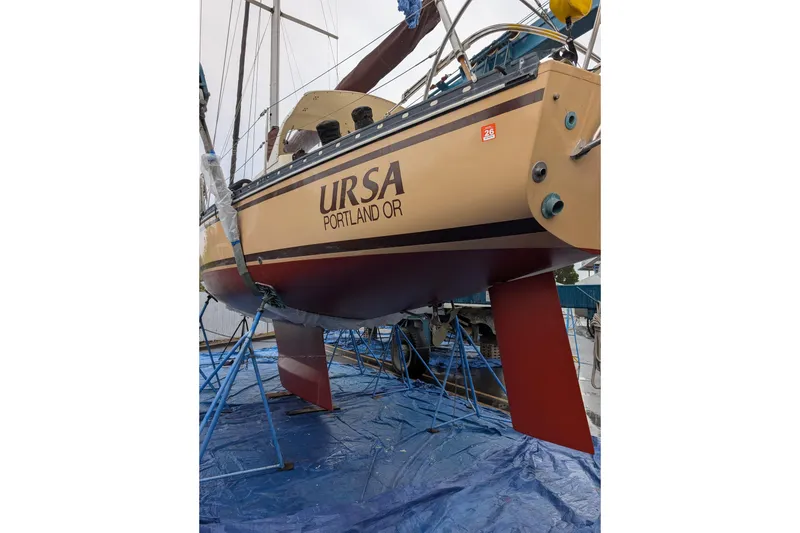 Slide: The Image of Sailboat "Ursa" from Portland, Oregon, Cascade 36 model, 1984, on dry dock. - 29