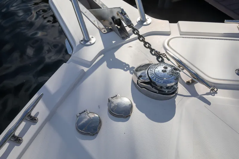 Slide: The Image of Bow of 2015 Albemarle 360 Express Fisherman with anchor chain and cleats. - 46