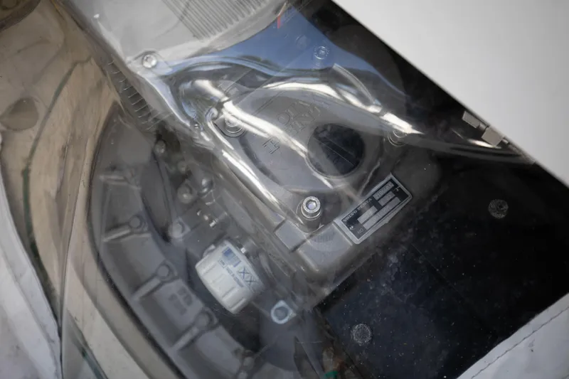 Slide: The Image of Engine compartment of a 2015 Albemarle 360 Express Fisherman boat, showcasing mechanical components. - 78