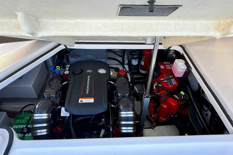 Slide: The Image of Engine compartment of 2018 Regal 28 Express boat with Volvo Penta engine. - 44
