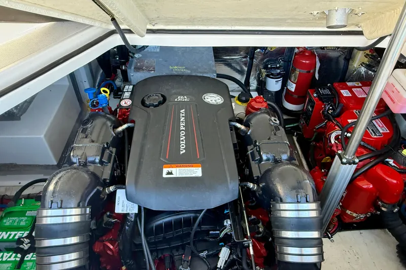 Slide: The Image of Engine compartment of a 2018 Regal 28 Express with Volvo Penta engine. - 45