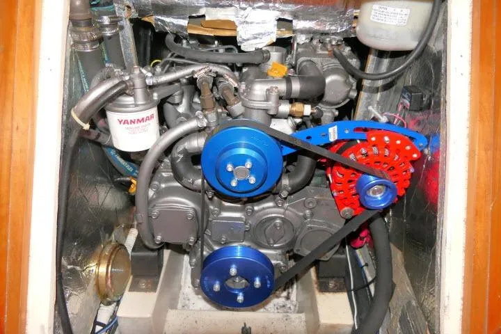 Slide: The Image of Engine compartment of a 2002 Tartan 3700 sailboat with Yanmar components. - 85