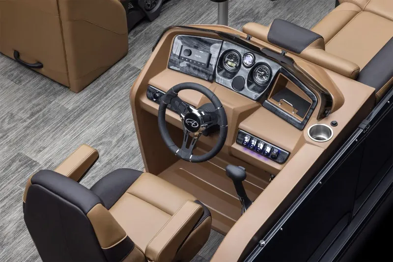 Slide: The Image of Manufacturer Provided Image: 2025 Avalon LSZ Entertainer boat interior with modern dashboard and seating. - 1