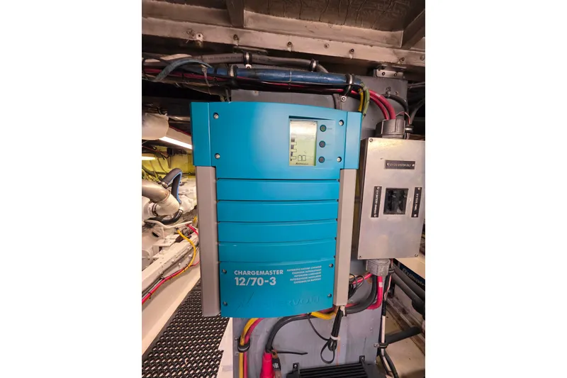 Slide: The Image of Electrical system in 1987 Hatteras 52 Convertible yacht engine room. - 77