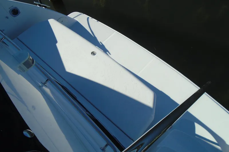 Slide: The Image of 2004 Carver 356 Motor Yacht deck with railing and shadow. - 59