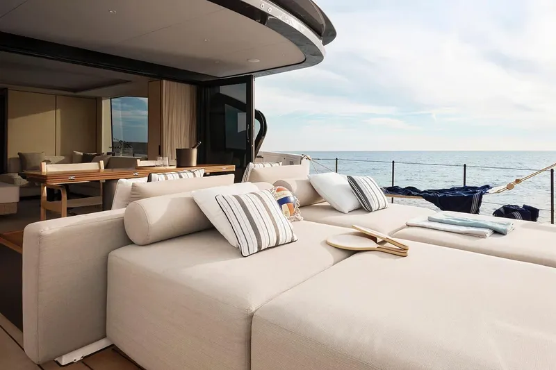 Slide: The Image of Manufacturer Provided Image: Luxurious Azimut Seadeck 7 yacht deck with plush seating, ocean view, and elegant interior, 2025 model. - 3