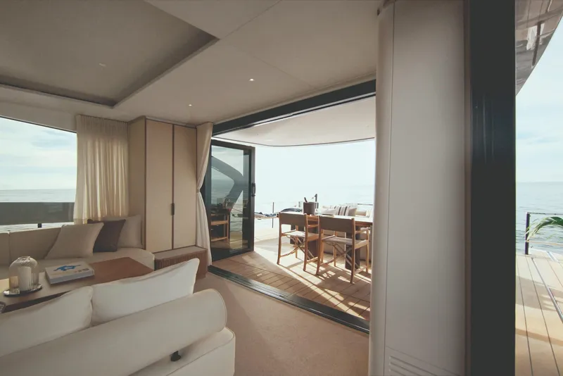 Slide: The Image of Luxurious interior of 2026 Azimut Seadeck 7 yacht with ocean view and elegant furnishings. - 5