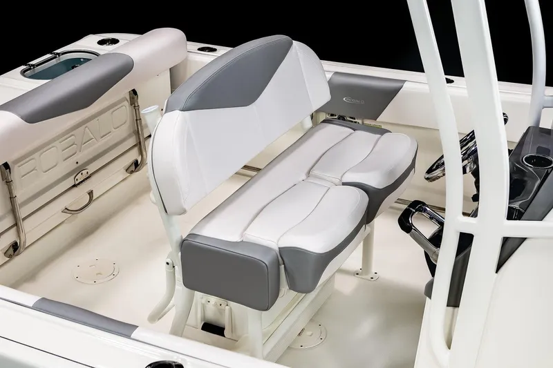 Slide: The Image of Manufacturer Provided Image: 2021 Robalo R242 Center Console boat interior with cushioned seating and console. - 15