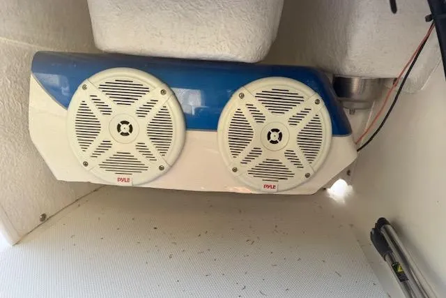 Slide: The Image of 2021 Boston Whaler 130 Super Sport boat speakers, Pyle brand, installed under seat. - 13