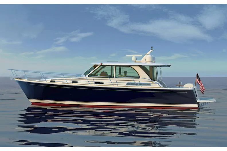 Slide: The Image of 2026 Sabre Salon Express yacht on calm waters. - 37