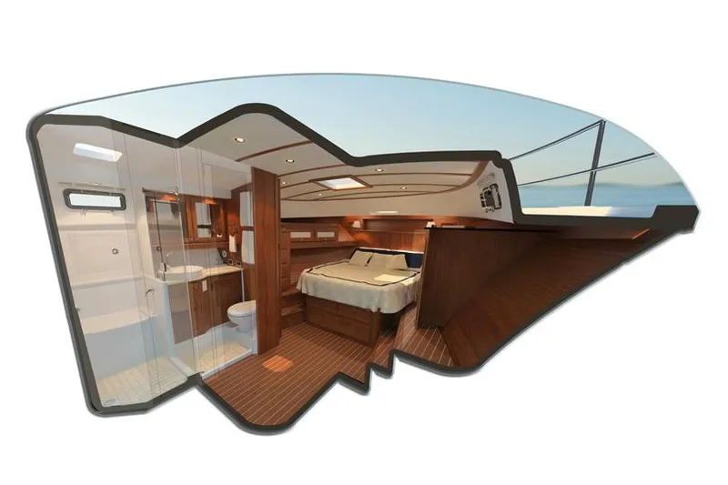 Slide: The Image of Interior view of Sabre Salon Express 2026 yacht cabin. - 4