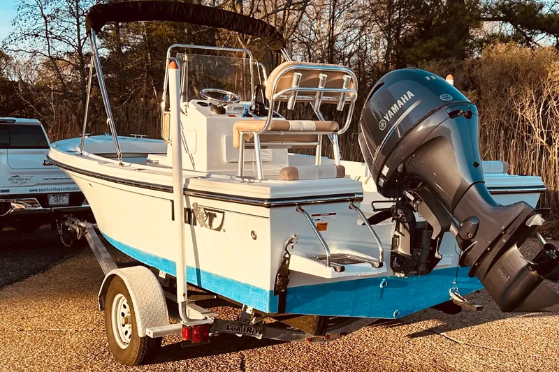 Slide: The Image of 2017 Parker 1801 Center Console boat with Yamaha engine on trailer. - 38