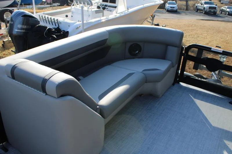Slide: The Image of Premier 200 Sunscape RE 2026 pontoon boat with luxurious seating and Yamaha engine. - 10